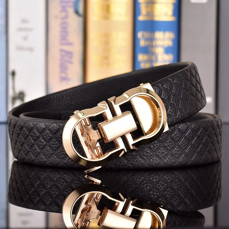 Высококачественный роскошный мужской пояс с двойной буквой D и автоматической пряжкой, мужской простой повседневный пояс с рисунком личи, подарок отцу