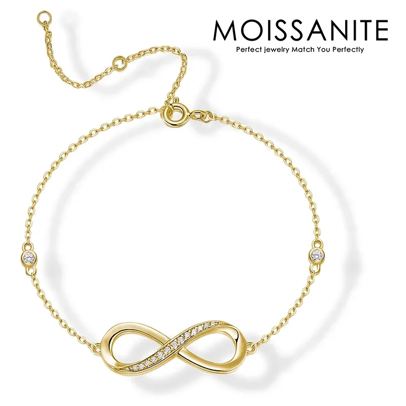 

Moissanite Infinity Symbol Bracelet - Timeless Elegance in 18K Gold Plated S925 Sterling Silver for Endless Beauty and Style
