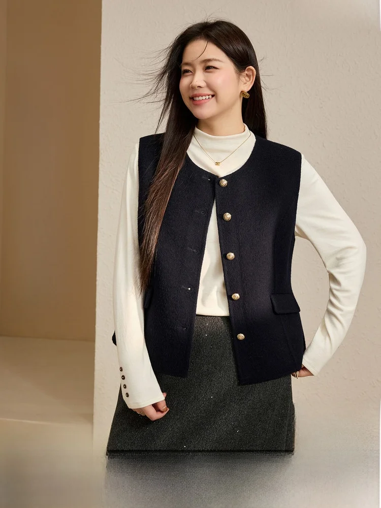 

00% шерстяной жилет в стиле барокко, многослойный жилет Old Money Sle Winter Faion, большие размеры, женское корейское облегающее пальто, повседневная одежда