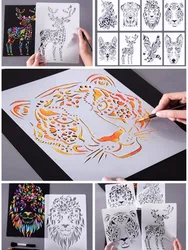 10 Sheet Animal Stencils Drawing Painting Templates for Children DIY Scratching Art Craft Scrapbook Projects Educational Toys