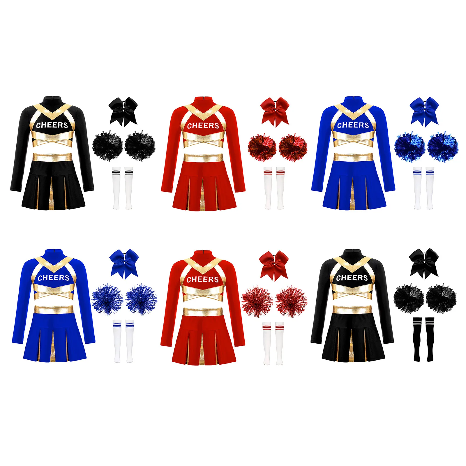 Kids Cheerleader Costume Schoolgirls uniforme da Cheerleader per Halloween Party Dancing Competition Fancy Dress Outfit Set