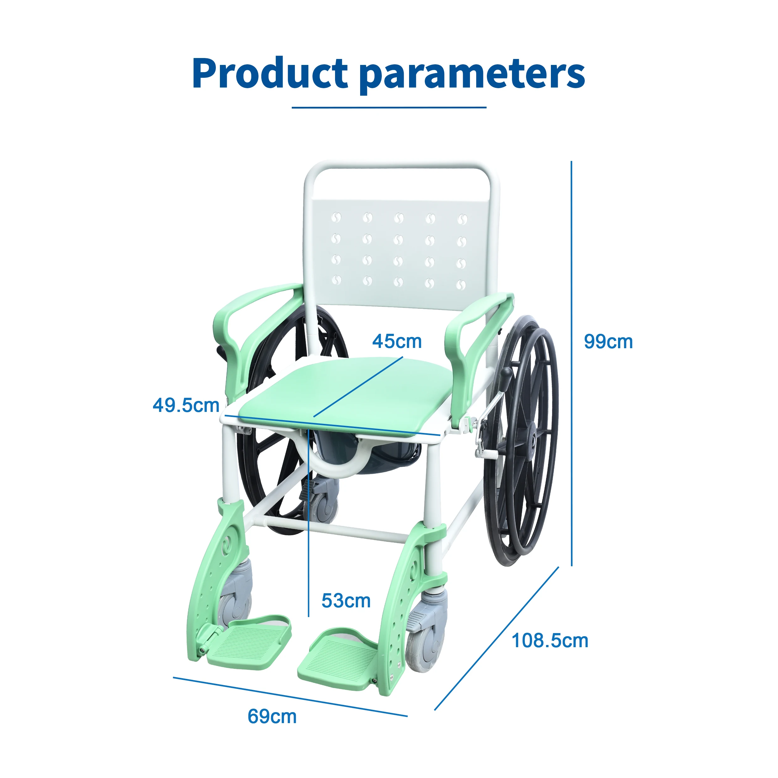 KDB Health Portable Foldable Lightweight 3-in-1 Commode Wheelchair Hidden Toilet Shower Chair 125kg Capacity Powder Coated Home