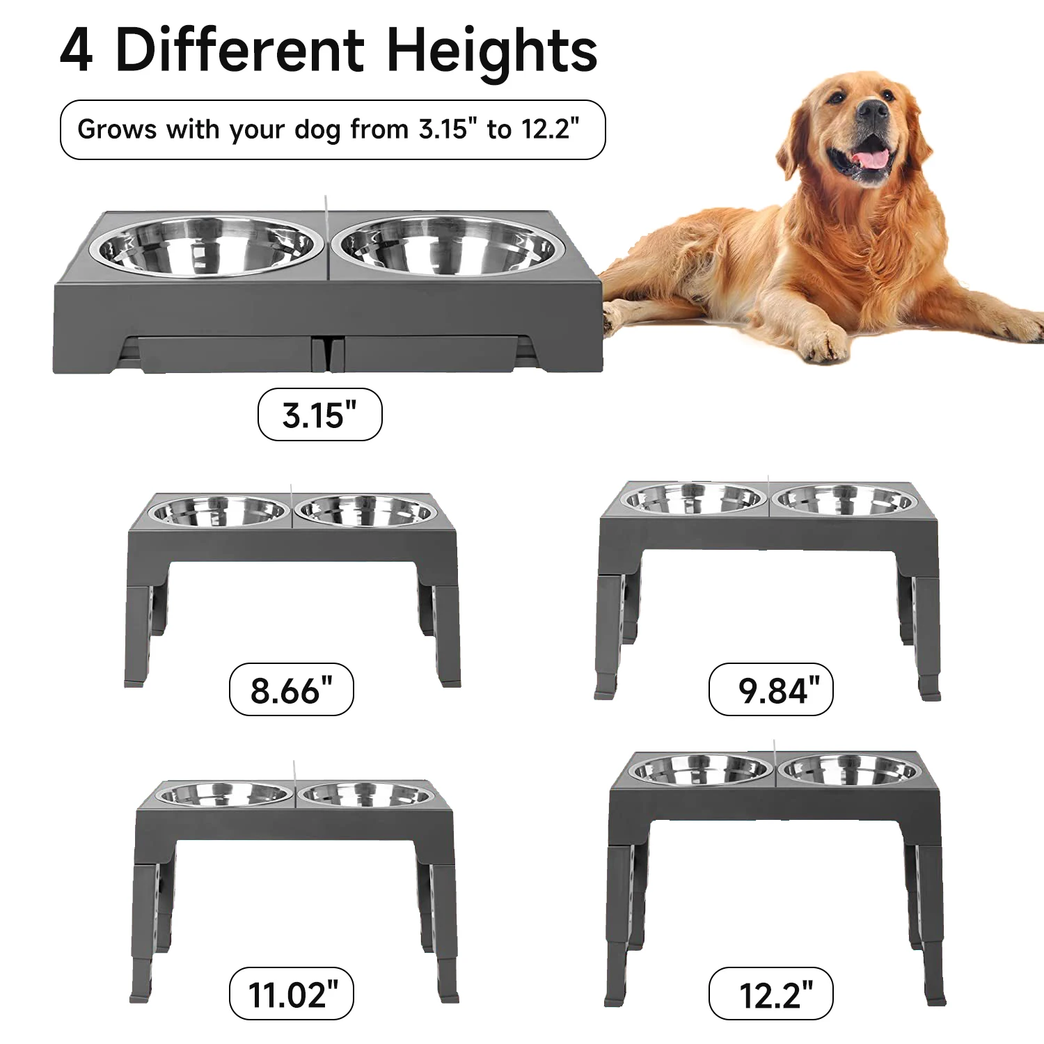 Pets Double Bowls Stainless Pets Bowls Adjustable Height Pet Feeding Dish Bowl Big Dog Elevated Food Water Feeders for Dogs