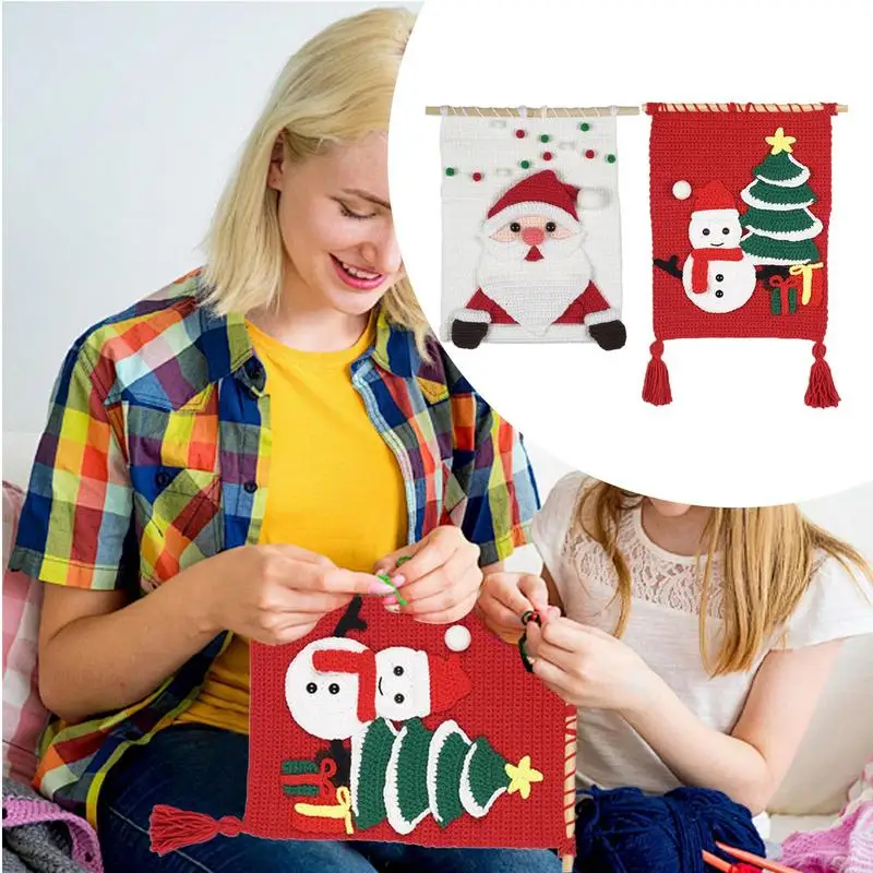 Christmas Crocheting Kit Handmade Holiday Theme Tapestry Knitting Set Handmade Crochet Complete Knitting Kit With Step-by-Step