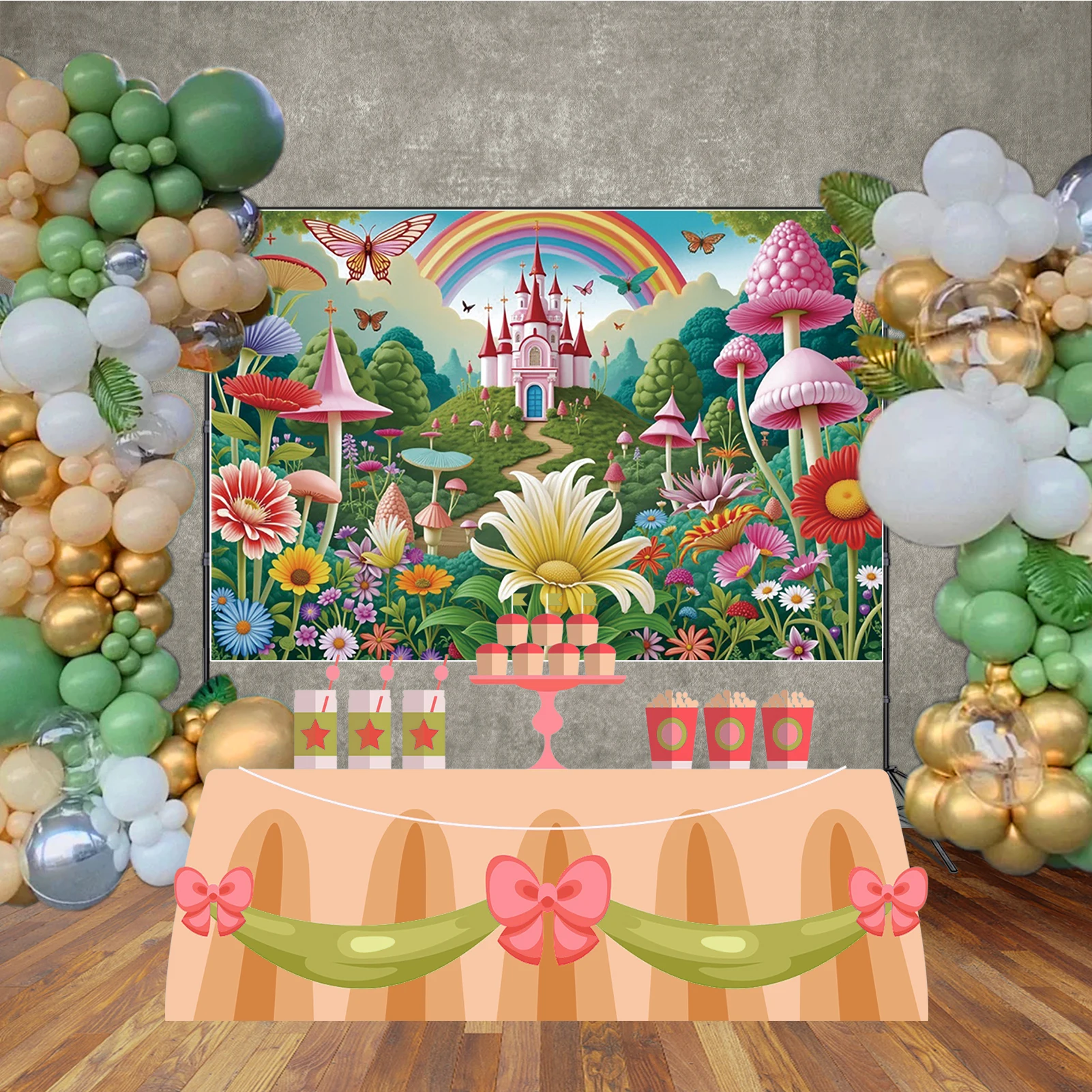 MOON.QG Princess Castle Backdrop Flower Fairy Baby Cake Smash Girl 1St Birthday Photography Background Fantasy Palace Birthday