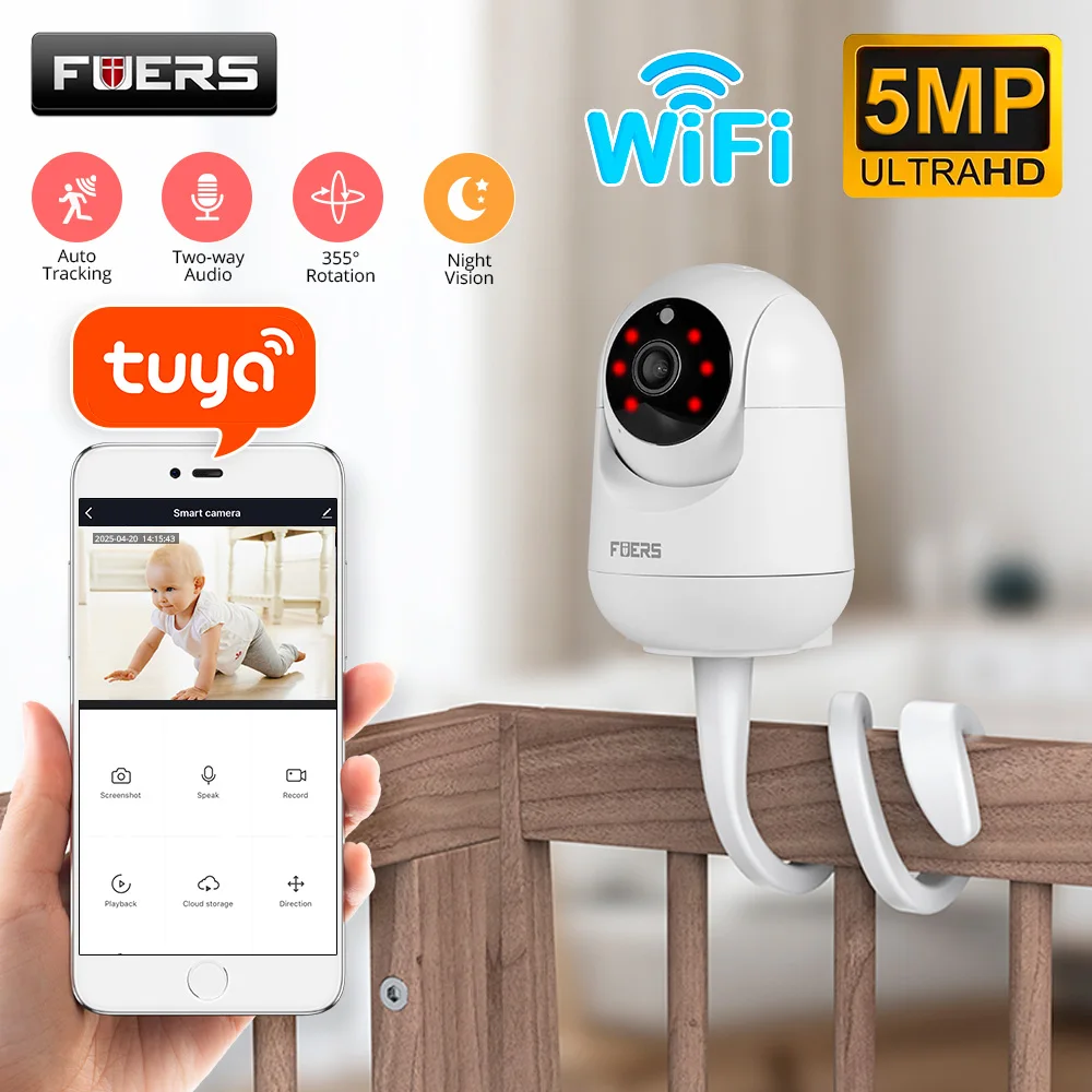 

FUERS 4K 5/8MP WiFi IP Camera With Adjustable Bracket Baby Monitor Tuya Smart Home Security Wireless Surveillance Mini Camera