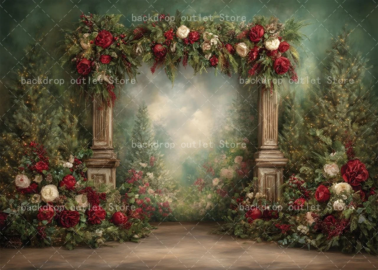 Mehofond Photography Background Vintage Red Bow Curtain Forest Xmas Tree Decor Kids Family Portrait Backdrop Photo Studio view 5