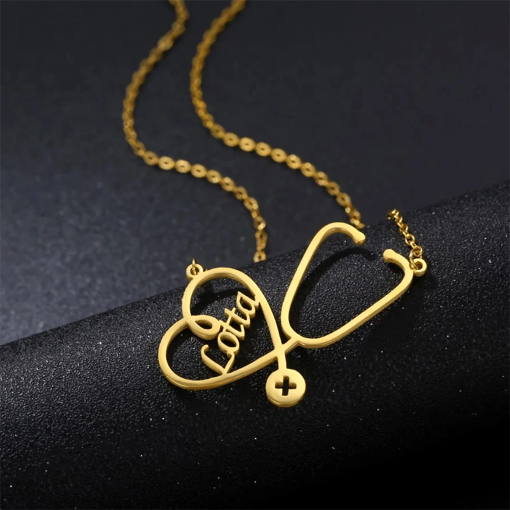 قلادة اسم سماعة الطبيب الشخصية، مجوهرات طبية مخصصة، قلادة لوحة اسم طبيب الممرضة، هدية مجوهرات نسائية #4