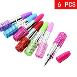 6 Color/Set Creative Lipstick Ballpoint Pens 1mm Blue Ink Cartoon Diamond Rouge Gel Pen Kawaii Student Stationery Gift For Girl