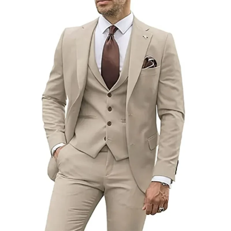 

3 Pieces Beige Suits for Men 2023 Slim Fit Groom Tuxedo Wedding Suits Best Man Groomsmen Formal Party Suit Male Trajes De Hombre