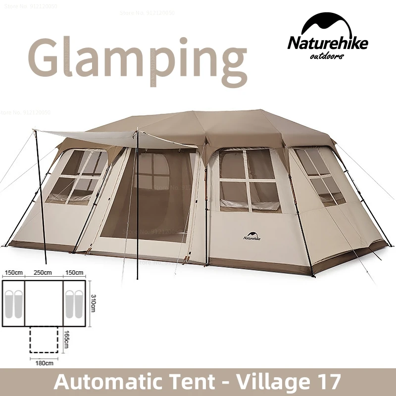 Naturehike Village 17 Outdoor Camping With 2 Foyer Automatic Tent Waterproof Sunscreen Large Space With 2 Room Quickly Open Tent