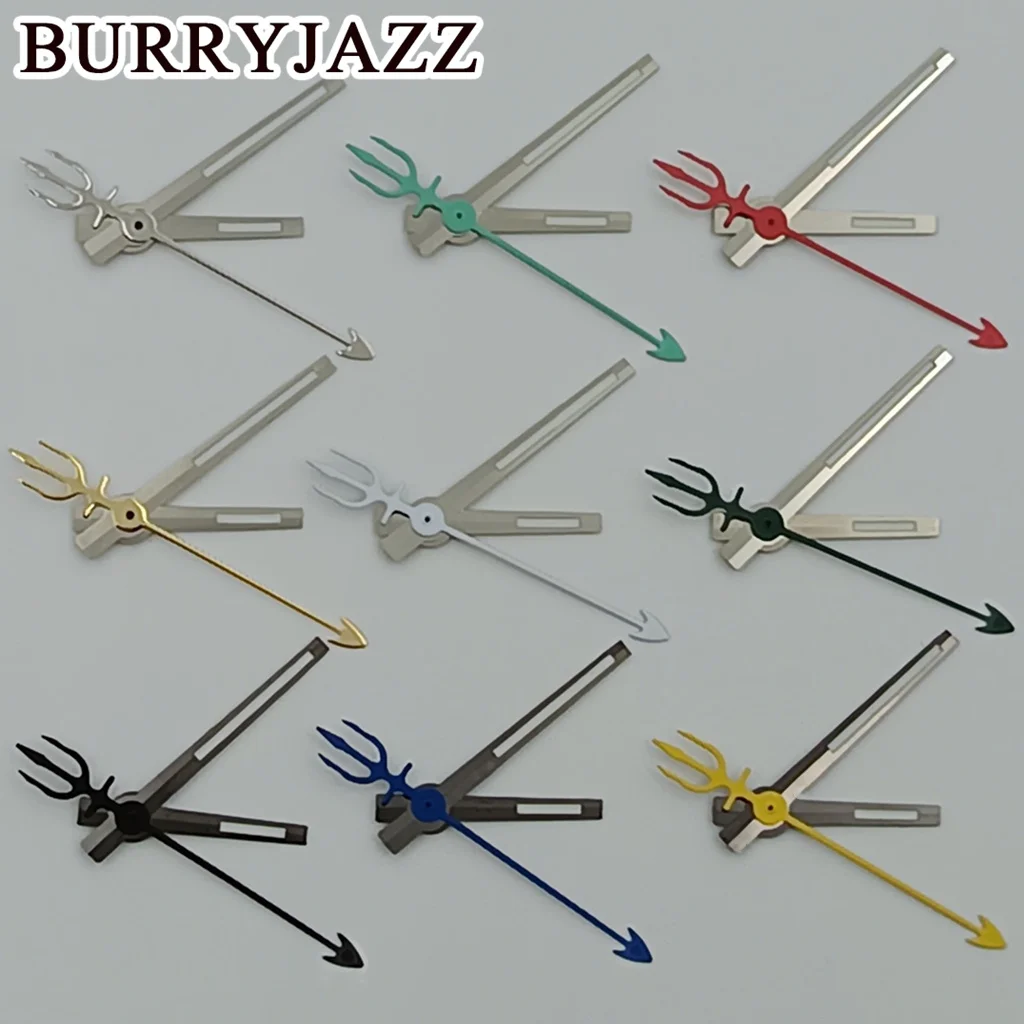 Log Watch Hands Trident Shaped Second Hands Silver Gun Hands Green Luminous Watches Pointers For NH34 NH35 NH36 NH38 NH70 Moveme