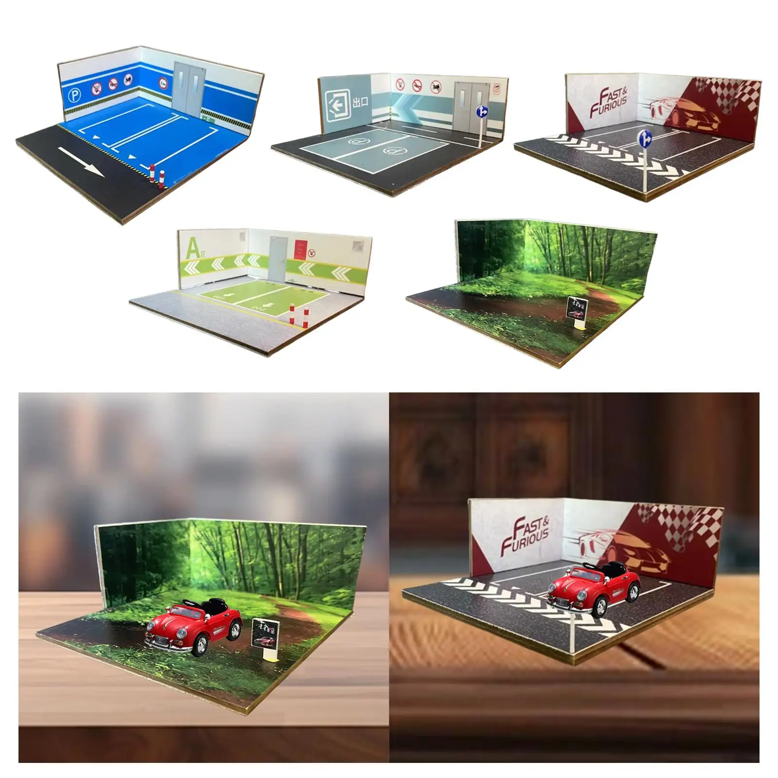 موقف سيارات بمقياس 1/64، نموذج سيارة دييكاست المرآب، نونسليب، المرآب تحت الأرض ديوراما خلفية نموذج بناء لعبة السيارة