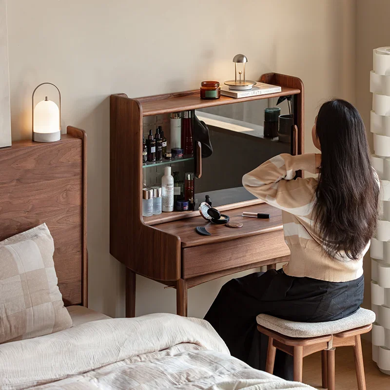 

Luxury Wooden Dressing Table Simple Design Vanity Table with Drawer Black Walnut Makeup Table with Mirror