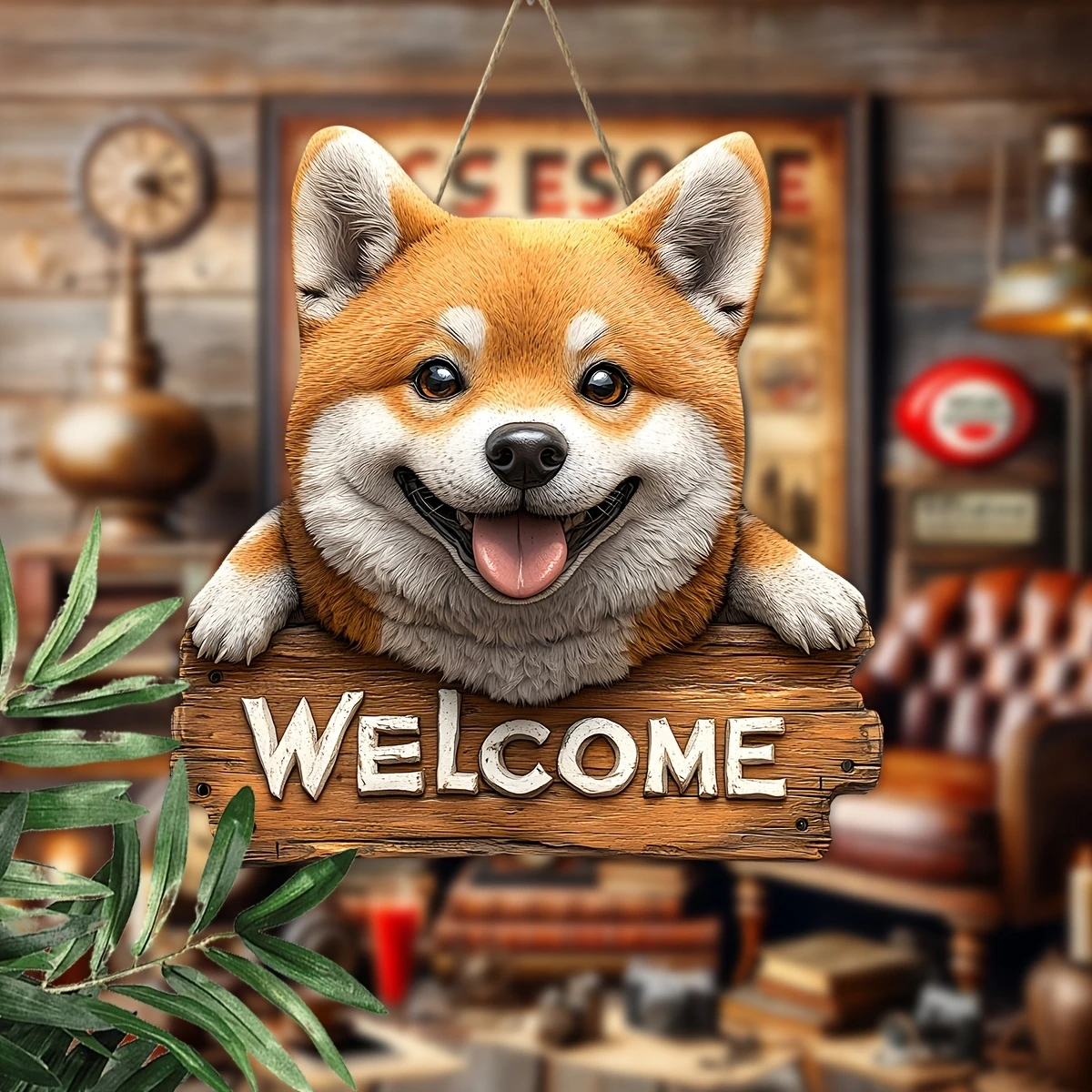 2D Flat Animal Wooden Signage 9in Shiba Inu Dobinder Welcome Porch Farmhouse Garden Pendant Wall Decoration Home Gift
