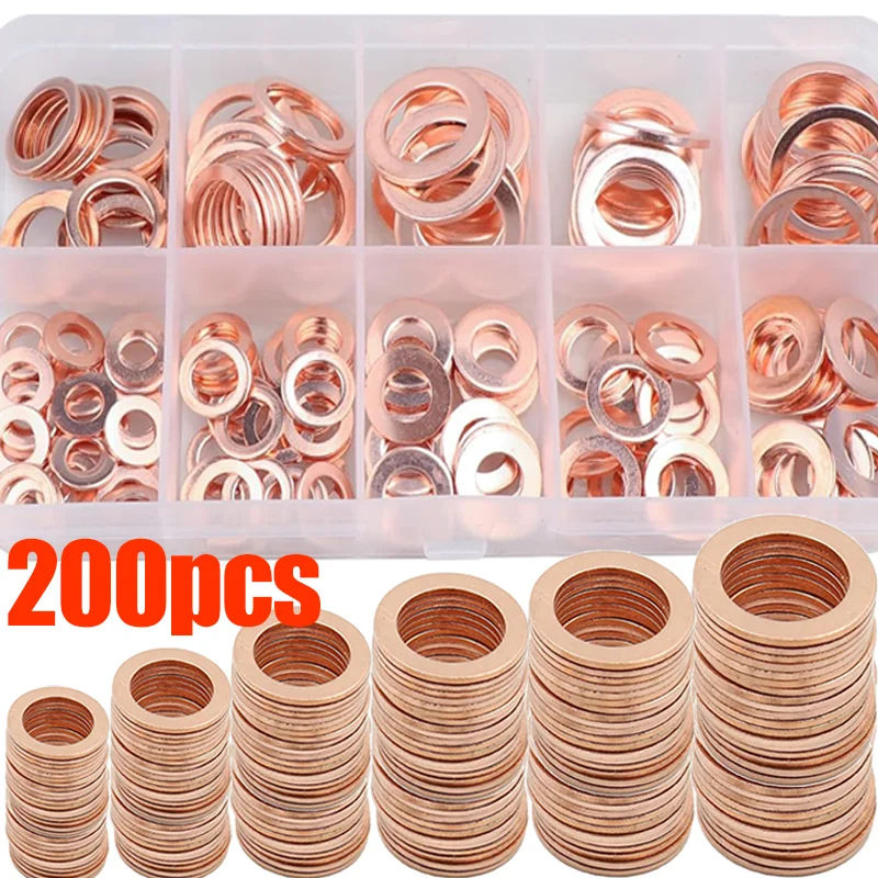 M6 M8 M10 M12 M14 Copper Washer Flat O Ring Sealing Gasket Sump Plug Oil for Automotive Repair Fasteners Washers Assortment Kit