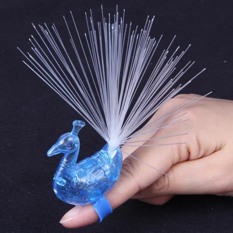 Peacock finger light luminous color-changing peacock open screen fiber optic light children's night market source luminous toys