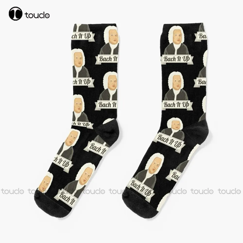 Funny Bach It Up Johann Sebastian Bach Composer Print Socks Cool Socks For Men Personalized Custom Unisex Adult Teen Youth Socks