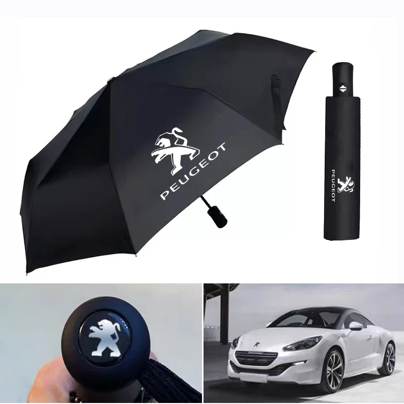 12 Bone Automatic Umbrella UV Resistant Sunshade Car Logo Umbrella For Peugeot 407 508 307 308 206 207 208 107 106 205 301 408