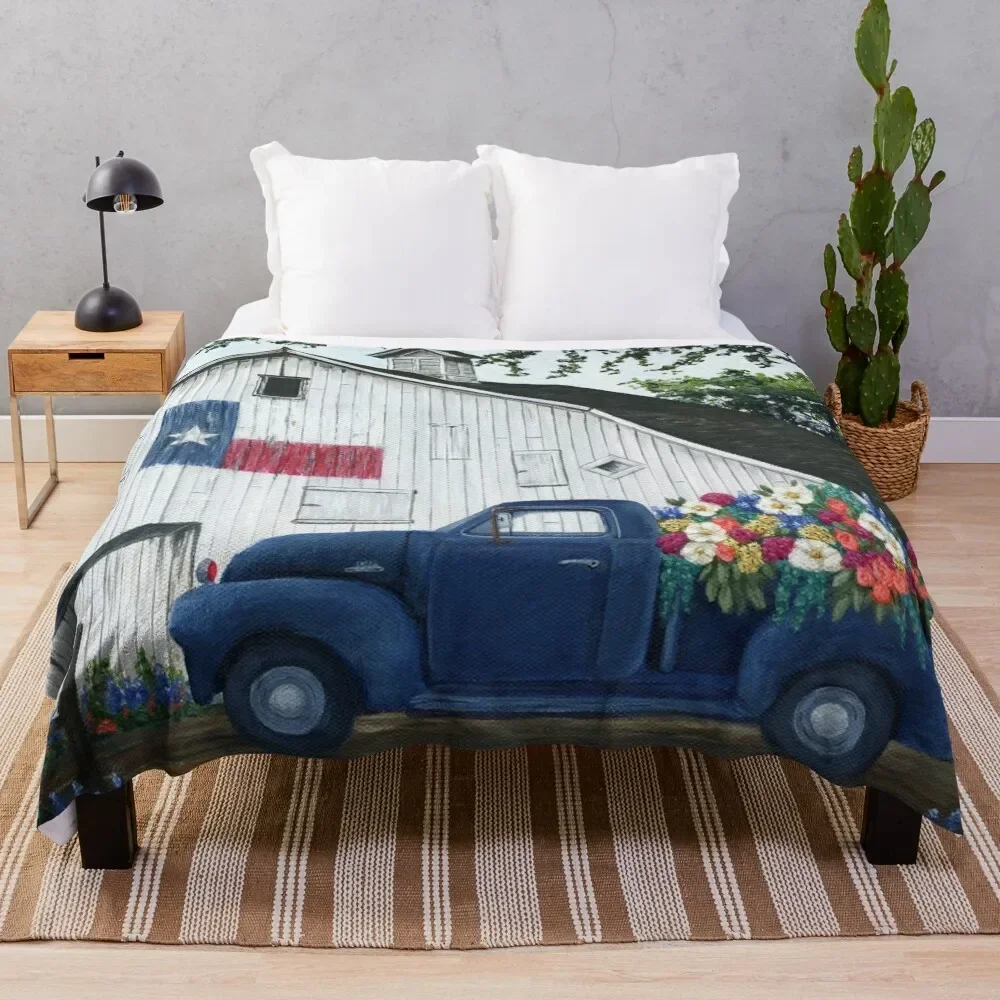 Texan Flower Farm Truck Throw Blanket