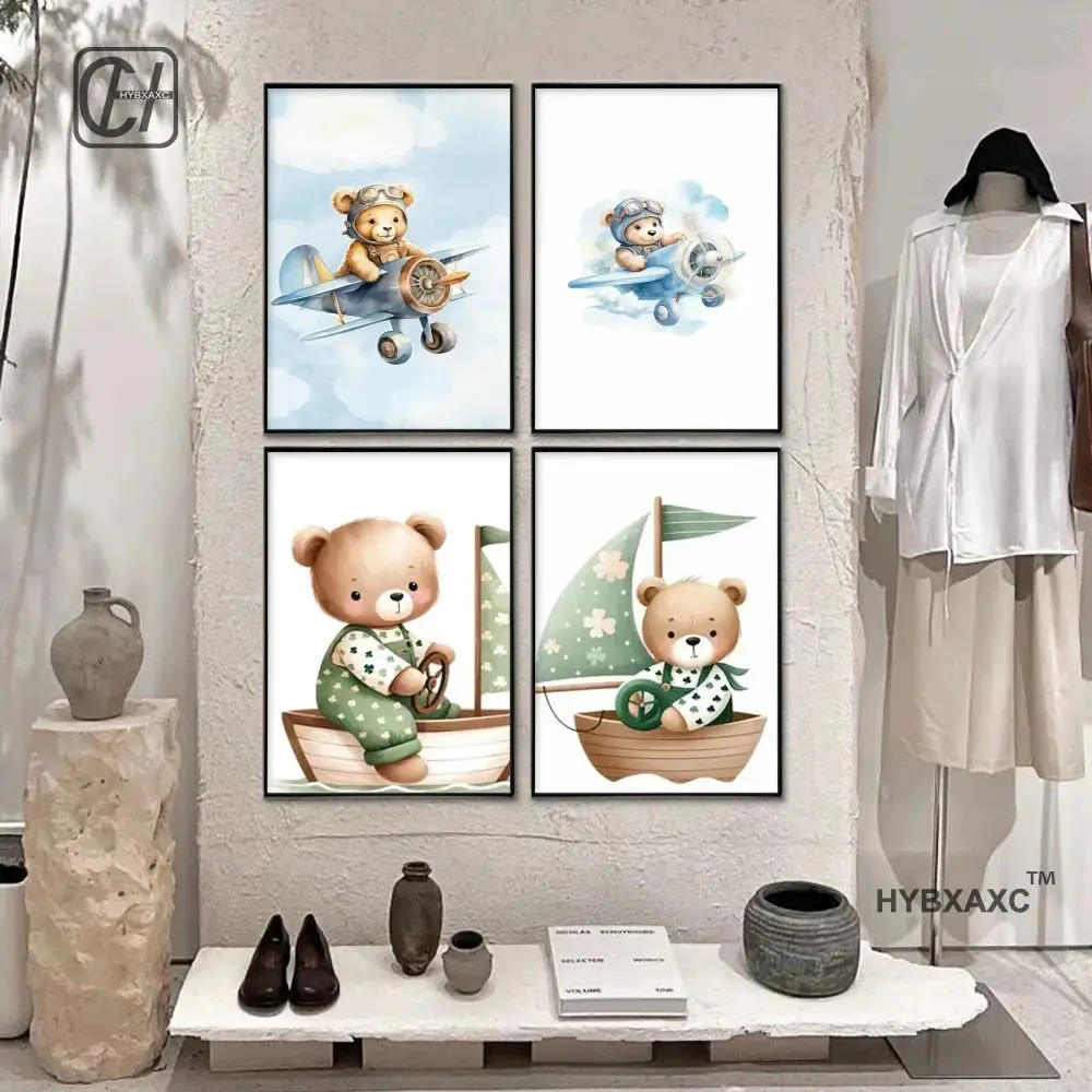 Bear Flight Series 3pcs Wall Art Prints Canvas Painting Poster Picture For Living Bedroom Kids Play Room Home Decor