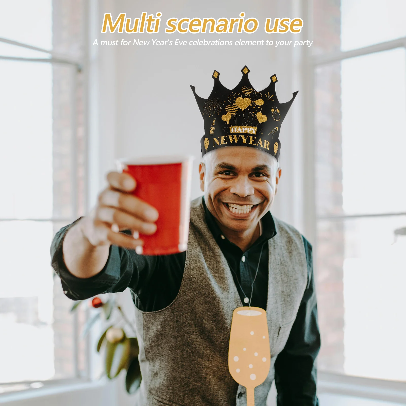 

12Pcs New Year Paper Hats 2025 Party Hats Kit Comfortable Festive Party Decoration New Year Supplies Celebration Hat Set