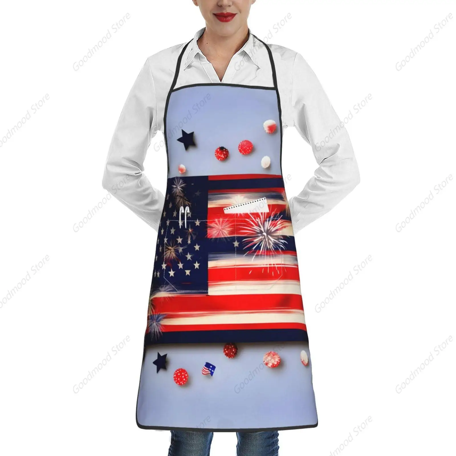 Firework American Flag 4Th of Julys print Cute Aprons with Pockets Apron Kitchen Apron men and women Baking ，outdoor