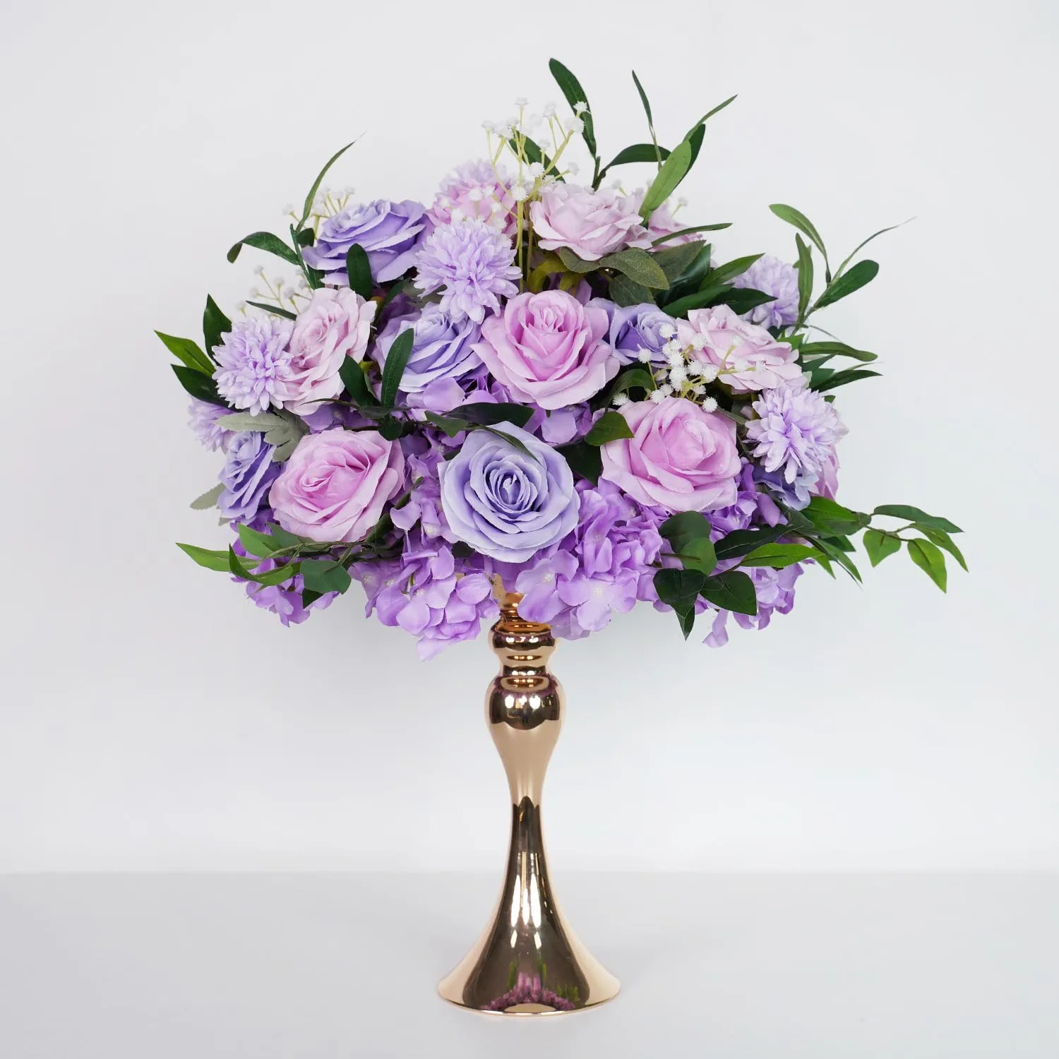 Uflower 40cm Purple Rose Baby Breath Flower ball Wedding Decoration Arrangement Table Centerpieces Floor Floral Ball