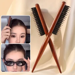 Professional Salon Pig Bristle Three Rows of Comb Wooden DIY Wood Handle Hair Brush Fluffy Massage Comb Hair Styling Tools