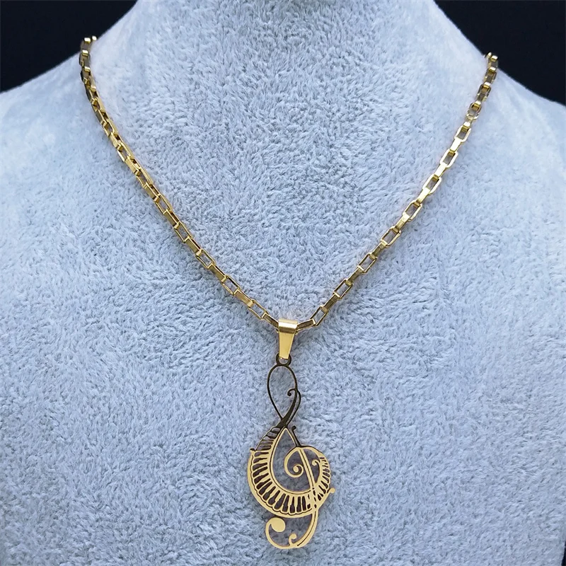 Music Note Treble Clef Chain Necklace for Women Men Stainless Steel Gold Color Musical Symbol Jewelry colar de musica N8598S06