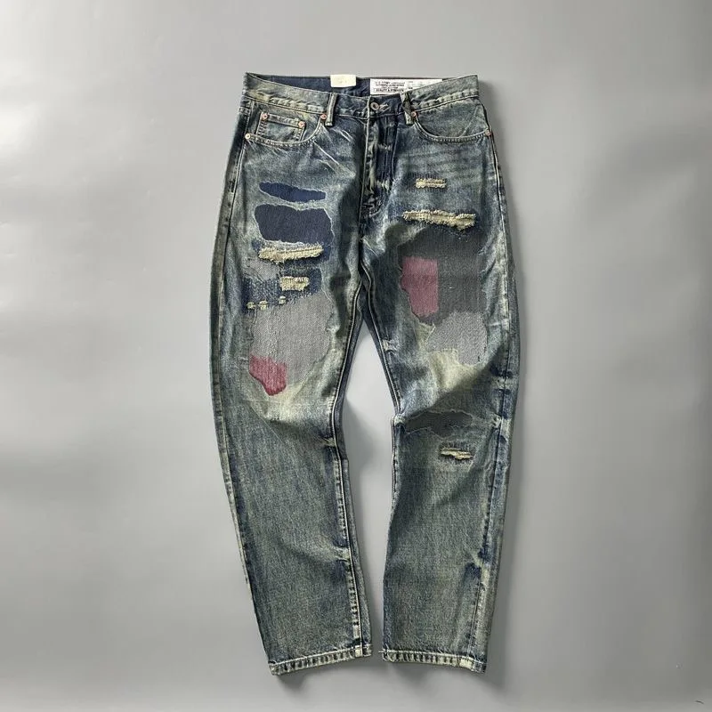 Spring and Autumn New Fashion Trend Printed Straight Leg Elastic Jeans For Men's Casual Loose Sports High-Quality Jeans 28-36