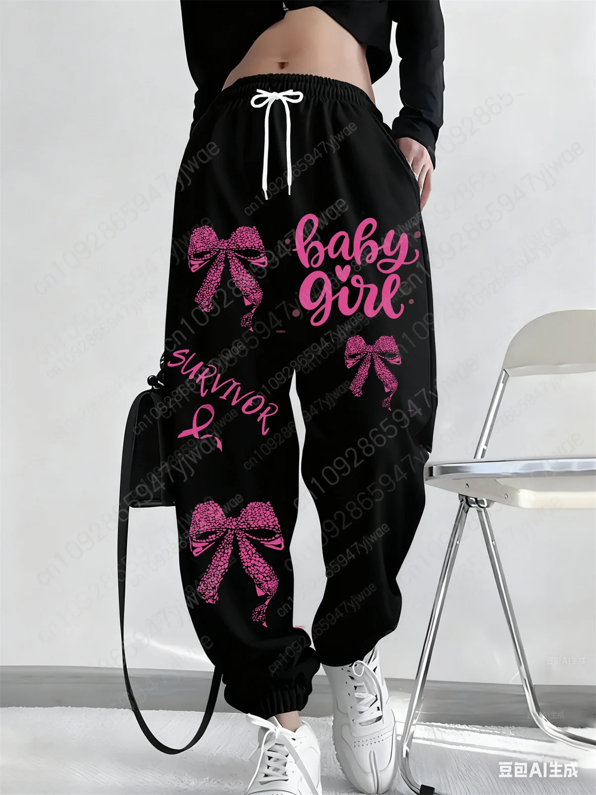 Bebê menina carta arco impressão esportiva outono feminino solto calças com cordão ao ar livre fitness e lazer calças esportivas