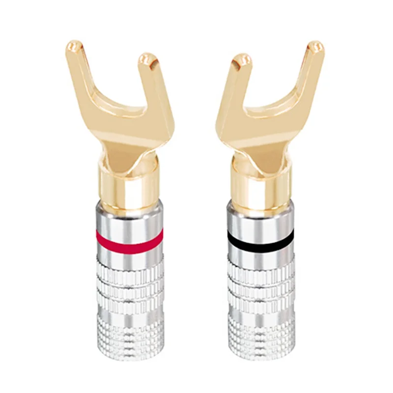 

【Favorite!】Audio Cable Wire Connector Screw Lock Fork Spade Plug Banana Plugs Speaker Y/U Type 10Pcs Connectors