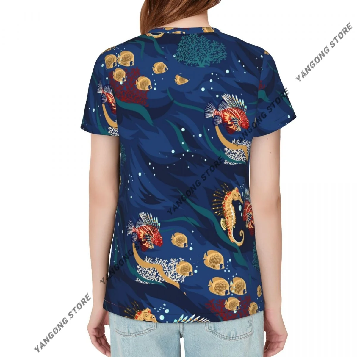 T Shirt Women Corals And Tropical Fish Tee Shirt Casual Round Neck Short Sleeve Streetwear Female T-Shirt