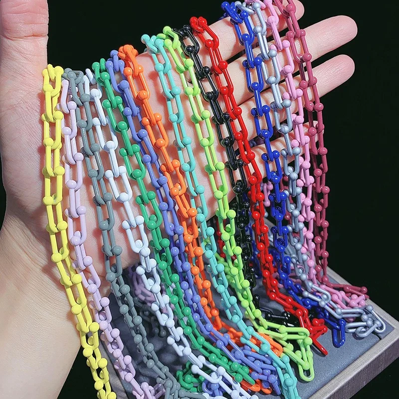 15 Colours ! U link shape chain,red/pink/yellow/silver/green/blue chain for bracelet/necklace jewlery making ,1 meter long