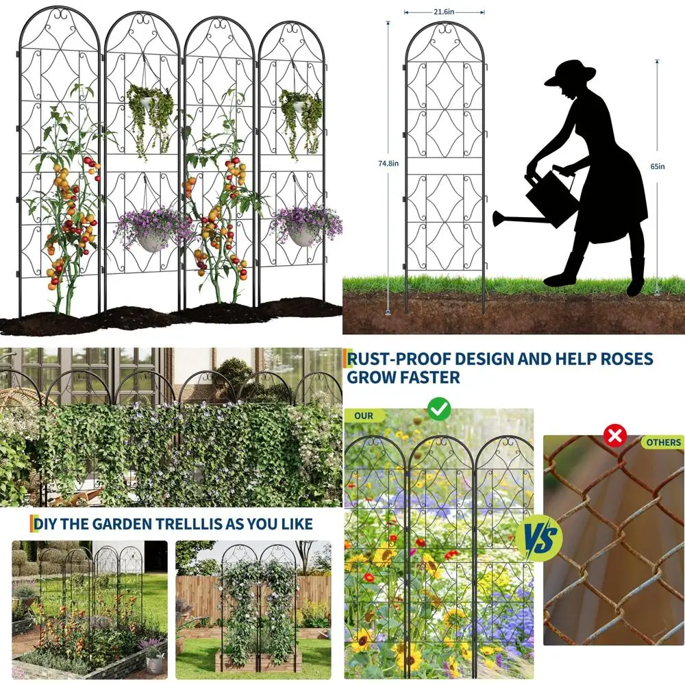 

Set of 2 Durable 75 x 20 Metal Garden Trellises for Climbing Plants and Vegetables - Rust-Resistant Black Coated