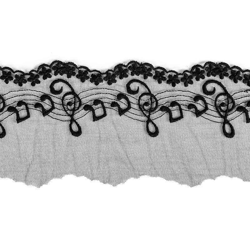 1yard Music Note Mesh Embroidered Lace Trim Ivory White Black for DIY Crafts/Wedding Dress Sewing Accessories Decoration