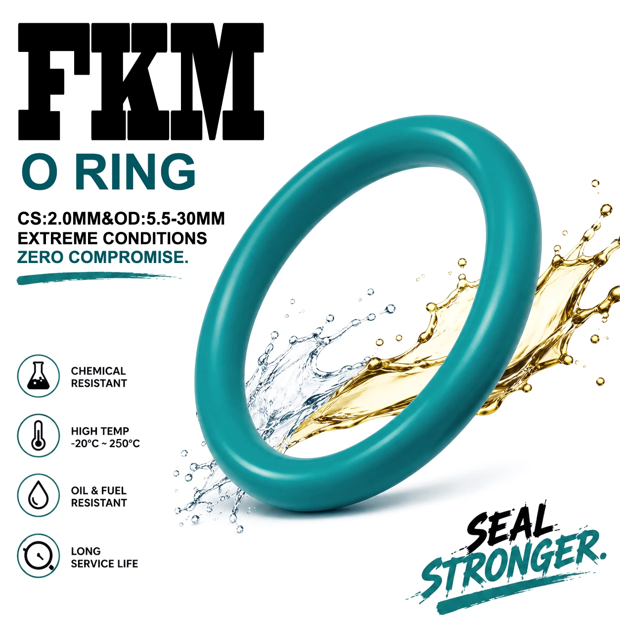 10Pcs FKM O-Ring CS 2mm OD 5.5~30mm Oil resistant/heat-resistant/insulated/pump valve pipeline seals