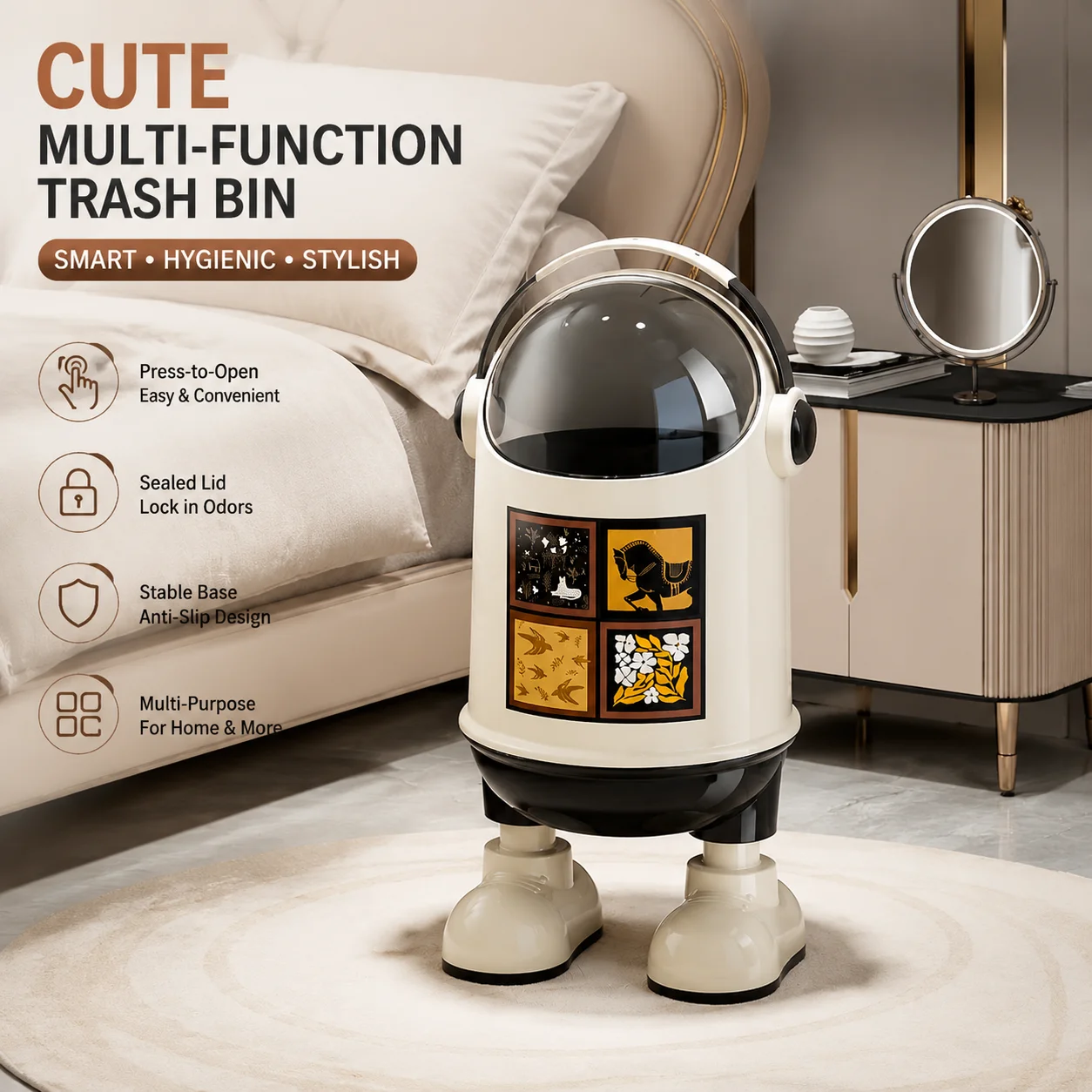 Retro-Style Dual-Compartment Waste Bin for Living Room, Bathroom & Bedroom – Large-Capacity Home Cleaning Organizer