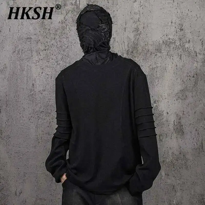 HKSH Spring Summer 2024 New Waste Land Sweatshirt Wrinkle Deconstructed Spliced Pullover Long Sleeve Backing Thin T-shirt HK1505