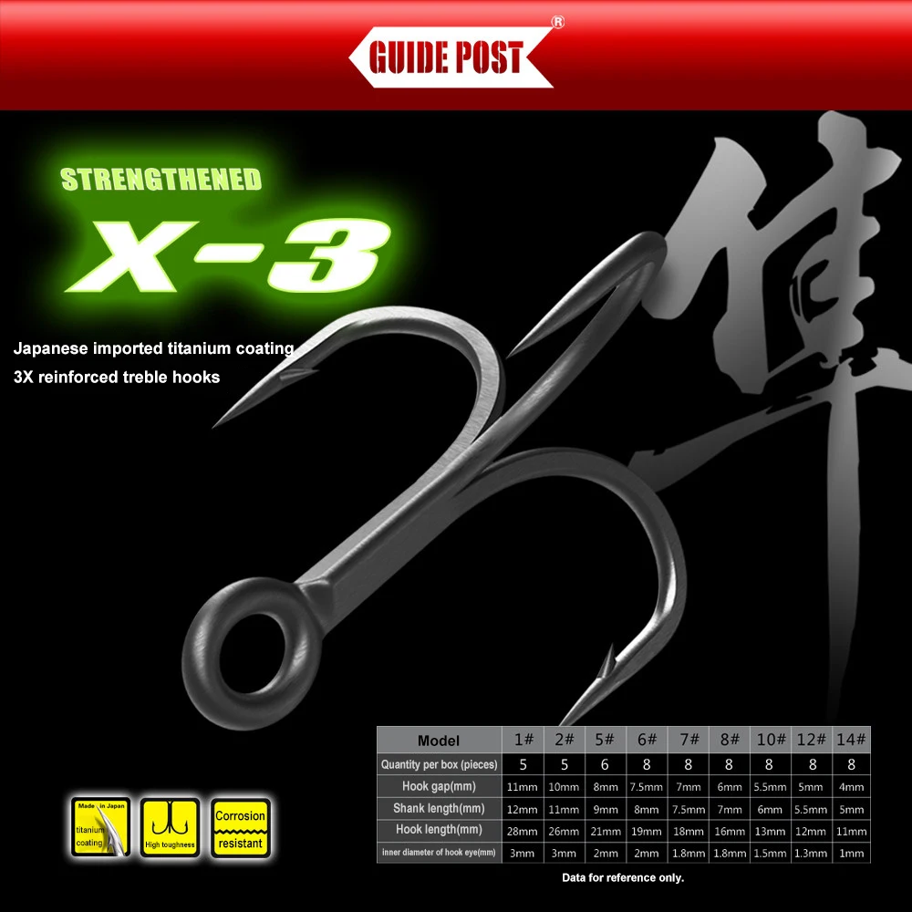 

5 шт., 8 шт., рыболовные крючки GUIDEPOST, усиленные 2 # 10 # 12 # 14 # 3 усиленных тройных крючка с нанотитановым покрытием
