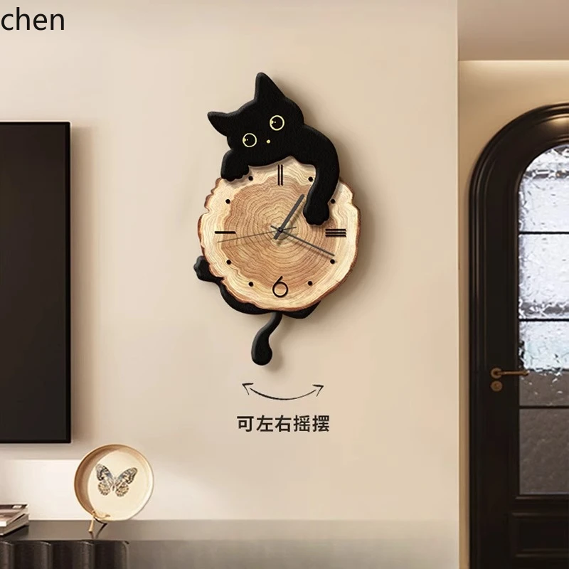 

LXC Cartoon Cat Living Room Home Wall Clock Silent Clock Wall Hanging Creative Swinging Restaurant Clock