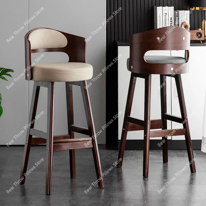 Wooden Chairs Simple Luxury Nordic Barbershop Tall Kitchen Short Back Retro Stool Minimalistic Taburete Restaurant Furniture