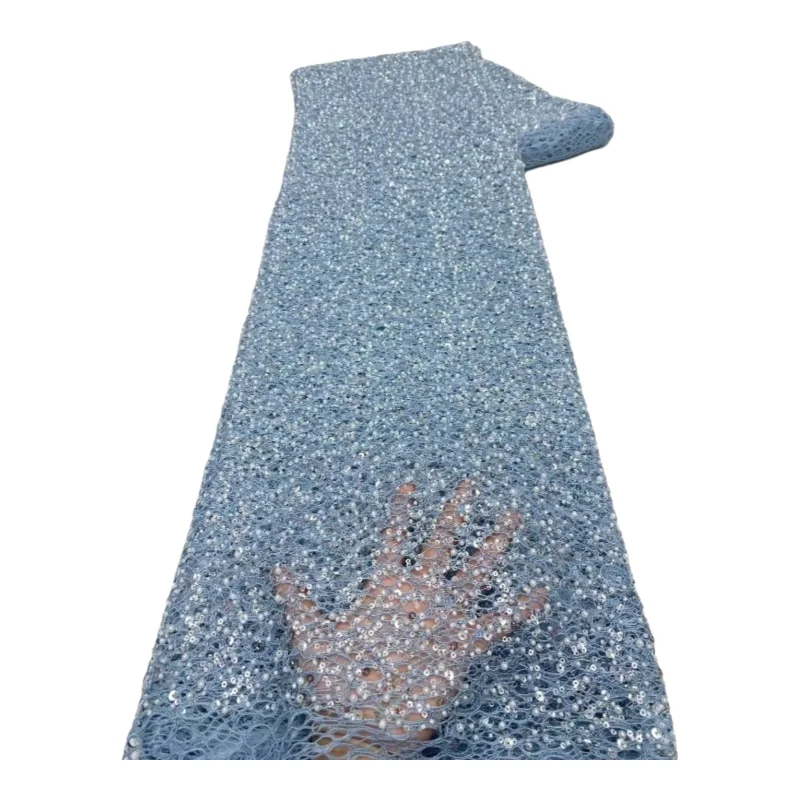 

Африканское кружевное полотно 2026: Высококачественная ткань с пайетками, бисером и вышивкой, французское сетчатое кружево, тюль с пайетками для шитья KB4948