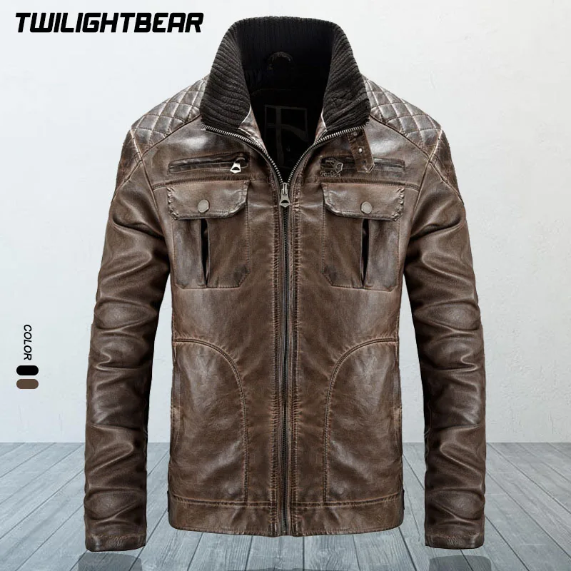 

Retro Men's Leather Jacket Male Motorcycle Jacket Streetwear Casual Biker Jacket Men Clothing Leather Coat BFAL001