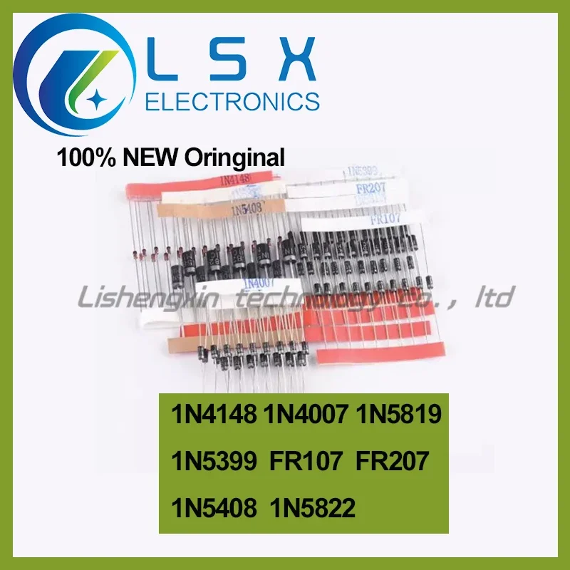 Commonly used diode component package, including 1N4148, 1N4007, 5819, 5822, 5408 and other 8 kinds of a total of 100 pieces