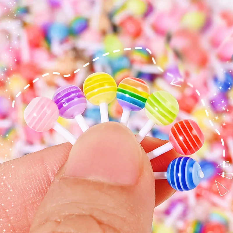 30/50/100pcs Mini Colorful Resin Lollipop Simulation Jewelry Accessories, Candy Nail Charms, Phone Case Resin Decoration