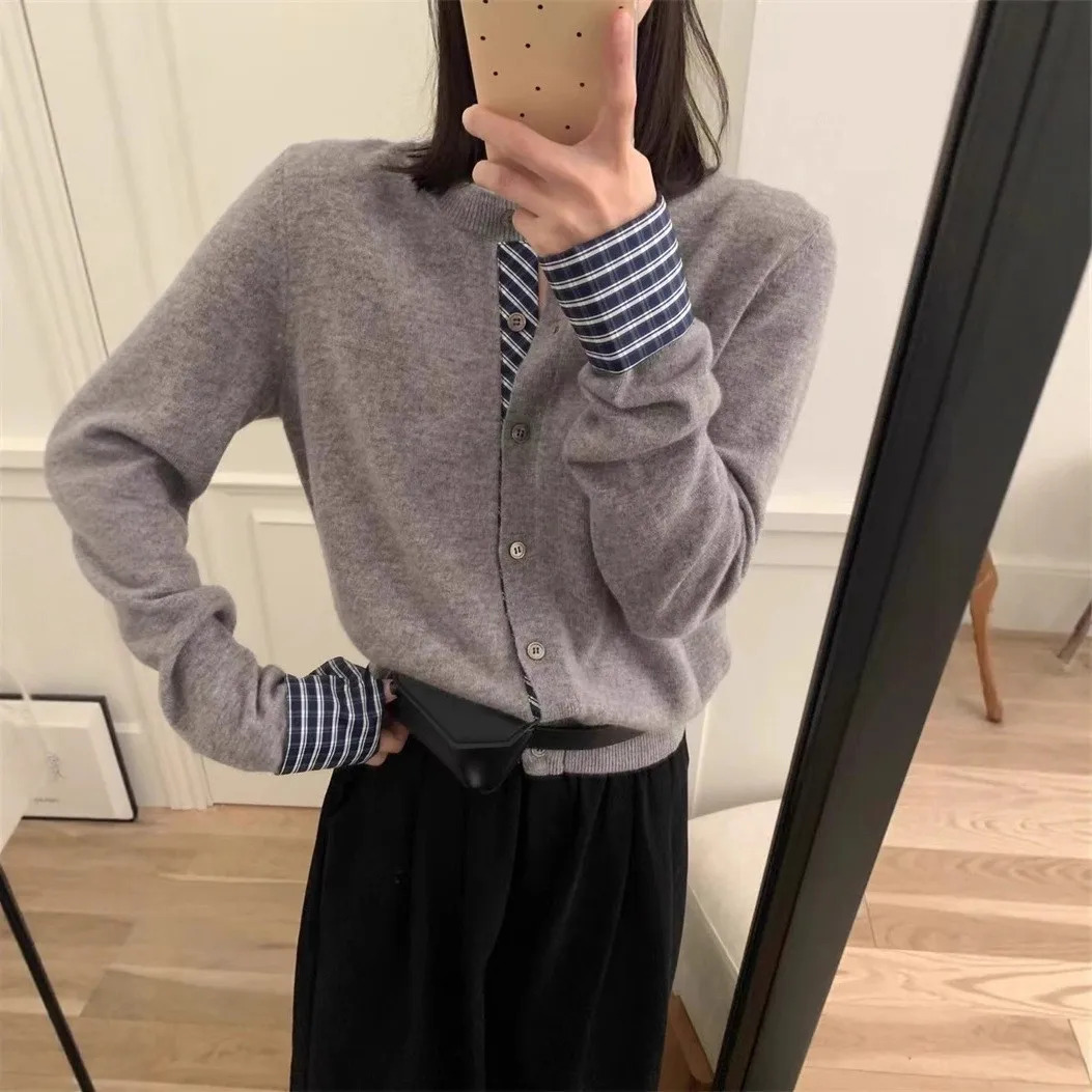 

Women's Sweater Coat Casual Style Polyester Spandex Blend Comfortable Fit Autumn Color Block Knitted Long Sleeve round Neck