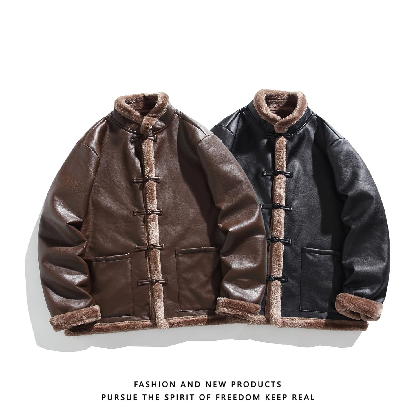 سترة شتوية للرجال من الفرو الجلدي لعام 2025 سترة جلدية غير رسمية سميكة ودافئة للرجال معطف دراجة نارية مقاوم للرياح سترات رجالي من البولي يوريثان #3