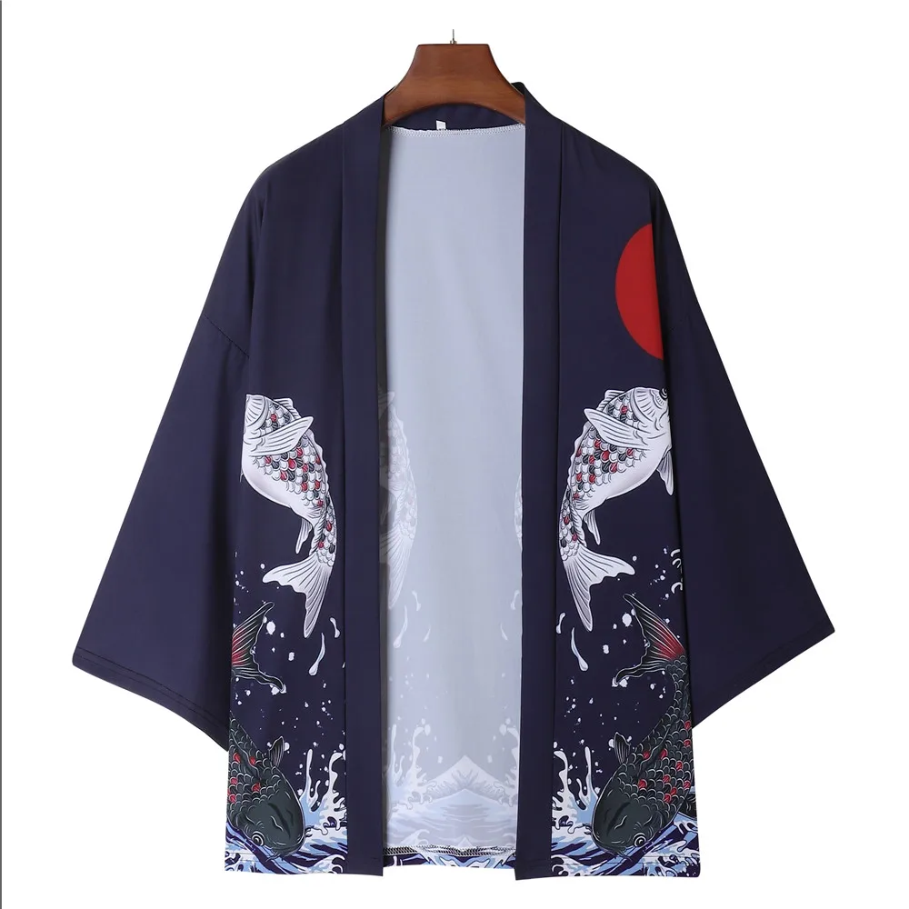 

Japanese Fashion Crap Wave Printed Samurai Kimono Summer Casual Beach Cardigan Yukata Women Men Cosplay Haori Top Asian Clothing